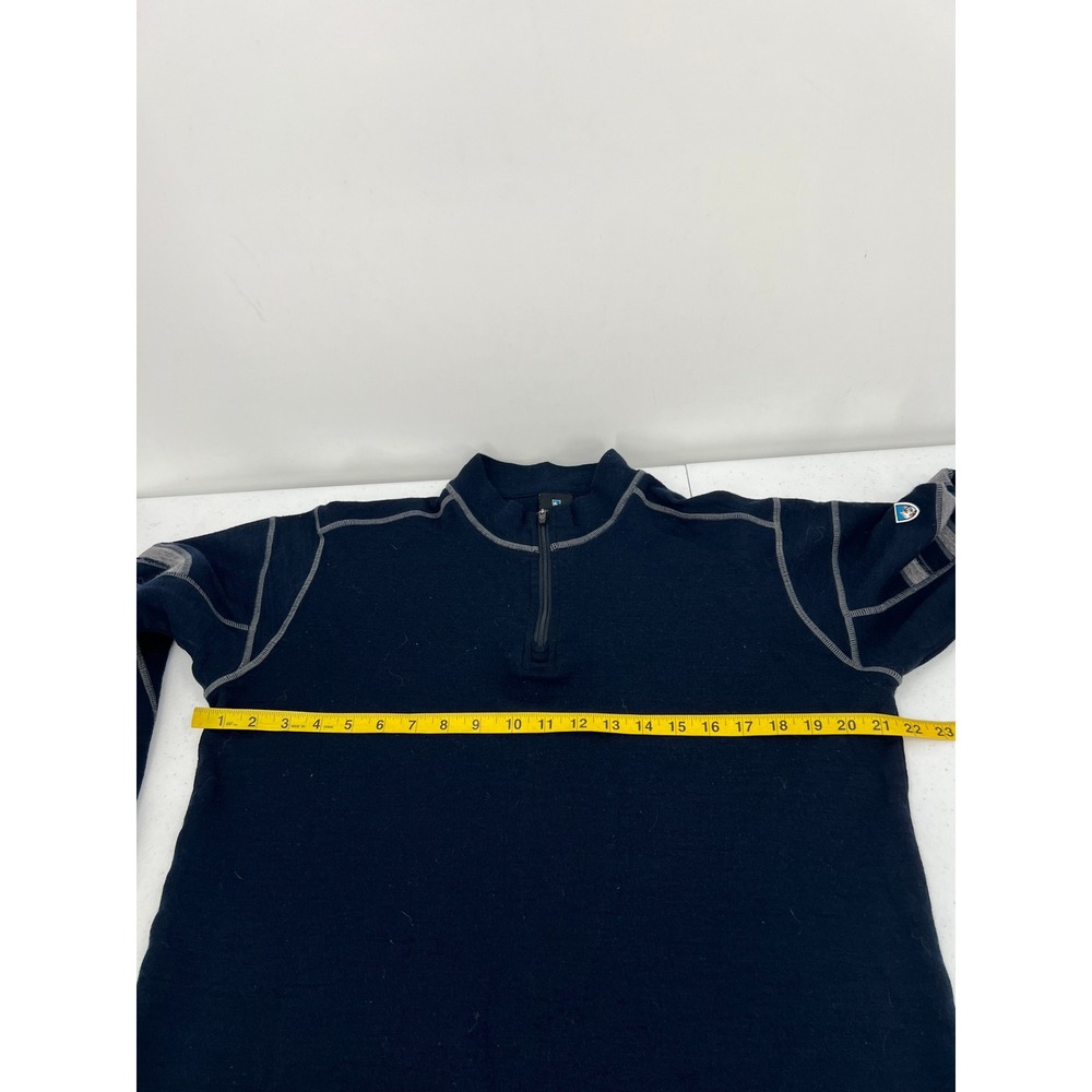 Kuhl Womens Navy Blue Quarter Zip Pullover Thumbhole Stripe Sweater Large - Picture 9 of 13